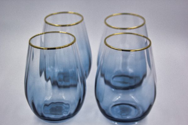 Water/Wine Glasses Spray Blue Gold/ Set of Four