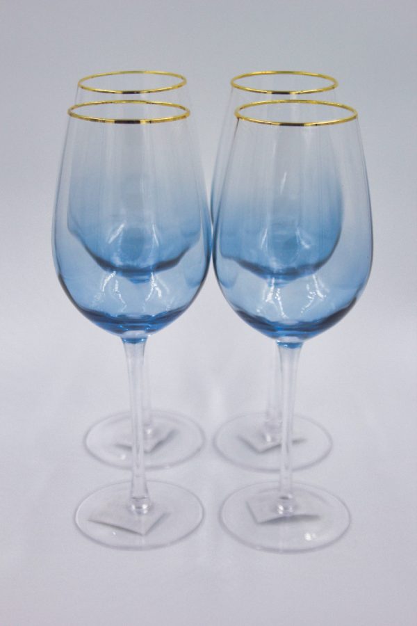 Wine Glasses Spray Blue Gold/ Set of Four