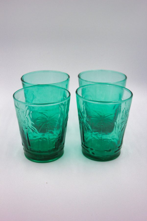 Tumbler Glass Palm Aqua Set of Four