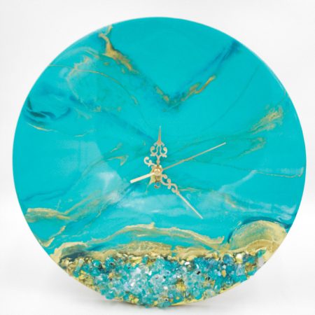 Resin Art Aqua Blue Jeweled Wall Clock