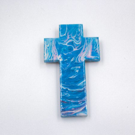 Resin Art Aqua Blue, Pink and White Marbled Cross