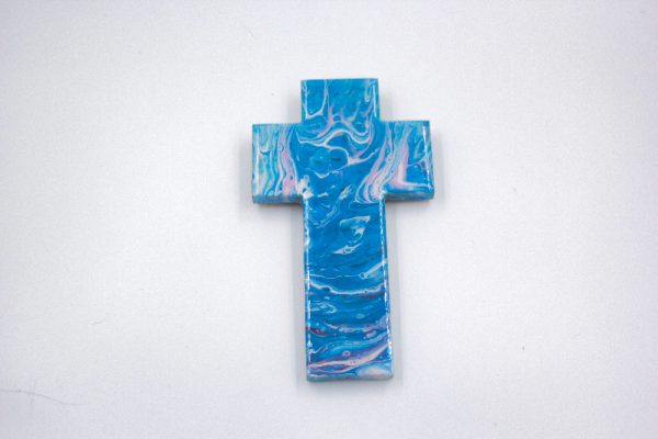 Resin Art Aqua Blue, Pink and White Marbled Cross